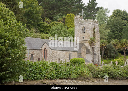Saint Just in Roseland Stone Church surrounded by green foliage Cornwall UK Stock Photo