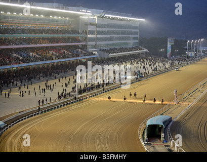 View of horse racing track and stands in the evening, Seoul, South Korea Stock Photo