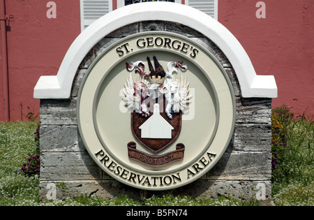 Hand made sign  advertising the historic preservation area in the historic old town of St George, Bermuda Stock Photo