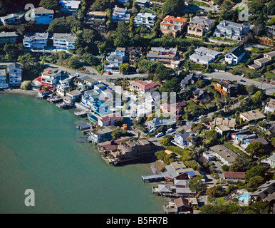 aerial view above Belvedere Marin county residential waterfront property San Francisco bay northern California