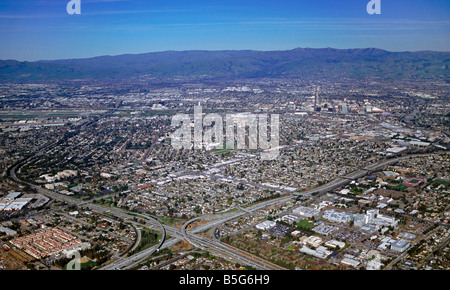 aerial view above Silicon Valley from Campbell to San Jose California at interstate 280 and highway 17
