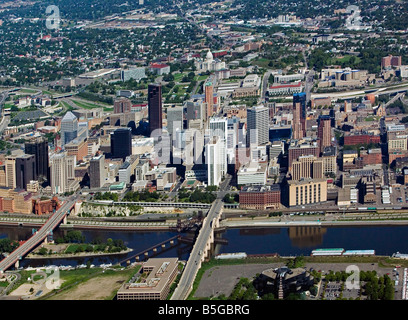 aerial above Minneapolis MN Minnesota skyline Stock Photo - Alamy