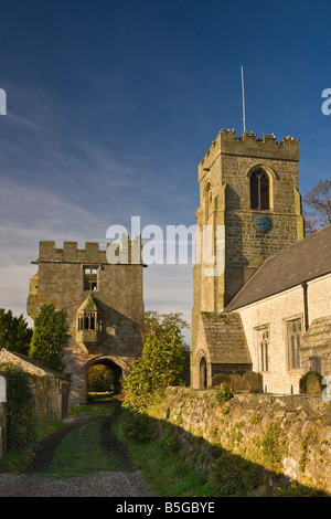 The Marmion Tower and St Nicholas Church West Tanfield North Yorkshire Stock Photo