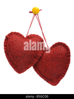 Felt red hearts isolated on a white background Stock Photo - Alamy