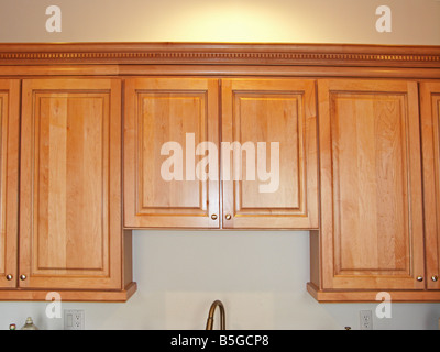 close up of wood kitchen cabinets Stock Photo