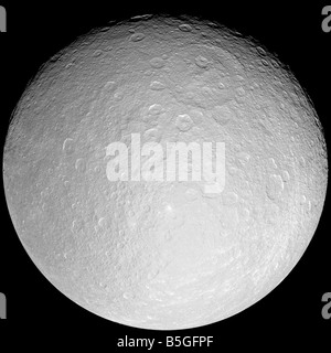 Saturn's icy moon Rhea. Stock Photo