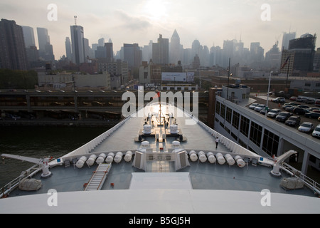 The Queen Elizabeth II docked at the pier in New York City for the last time Stock Photo