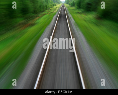 Canada,Manitoba,Churchill,train tracks through Boreal forest of Northern Manitoba Stock Photo