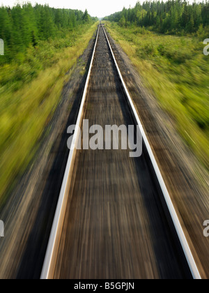 Canada,Manitoba,Churchill,train tracks through Boreal forest of Northern Manitoba Stock Photo