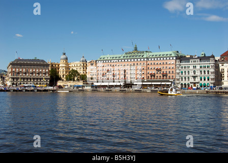 Panoramic view Stromkajen with Grand Hotel Strommen Bay Stockholm Sweden Stock Photo