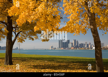 Detroit and the Detroit River from Belle Isle Stock Photo