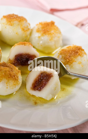 Plum dumplings dessert Central and Eastern Europe Food Stock Photo