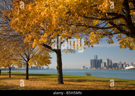 Detroit and the Detroit River from Belle Isle Stock Photo