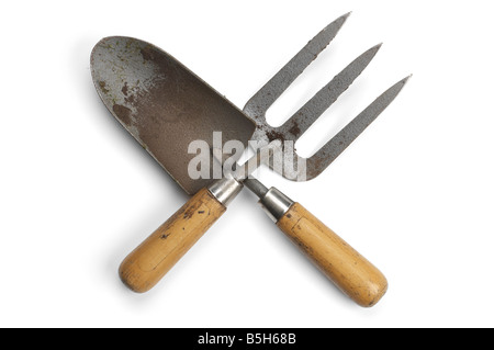 Gardening trowel and hand fork Stock Photo