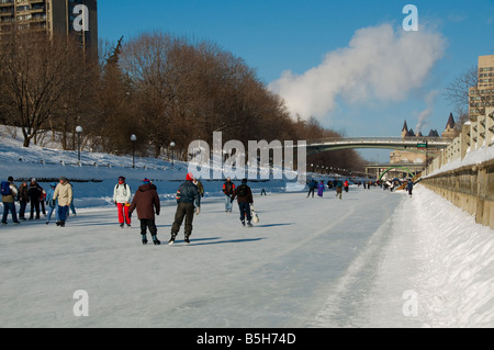 Ice skating on the Rideau Canal Ottawa Ontario Stock Photo