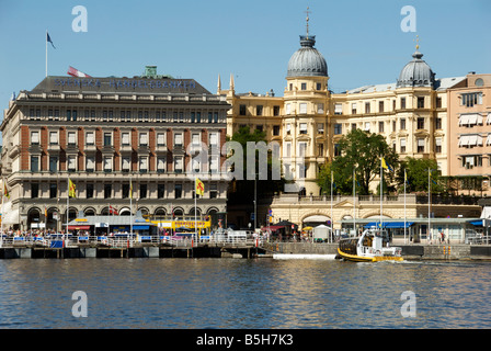 Grand imposing waterfront buildings Stromkajen Strommen Bay Stockholm Sweden Stock Photo