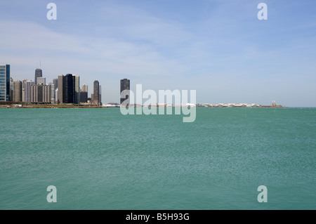 Panoramic view of Chicago, as seen from Adler Planetarium. Chicago. Illinois. USA Stock Photo