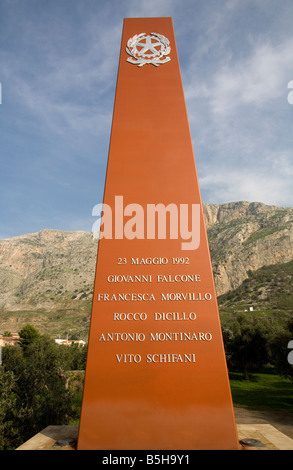 Commemoration Monument to the mafia victims Giovanni Falcone his wife and members of his escort Capaci Palermo Sicily Italy Stock Photo