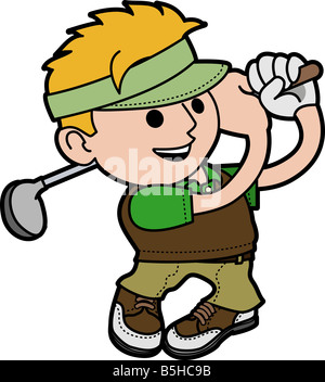 Illustration of young man swinging golf club Stock Photo