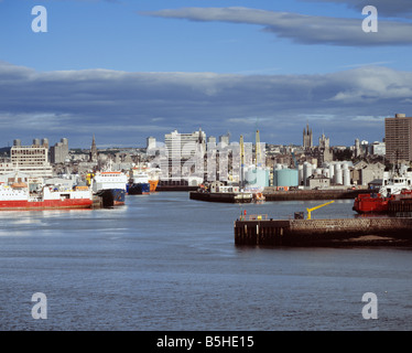 Aberdeen harbour and City skyline, Aberdeen, Scotland, UK. Stock Photo