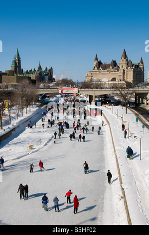 Ice skating on the Rideau Canal Ottawa Ontario Stock Photo