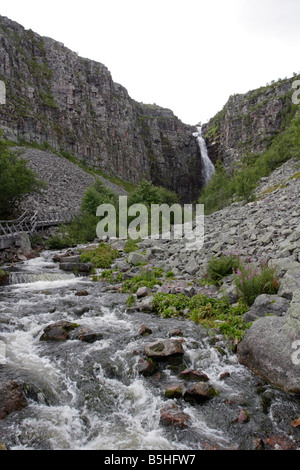 Njupeskärsfallet waterfall in Sweden. This is Sweden's highest waterfall. Stock Photo