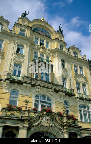 Ministry of Commerce building in Art Nouveau style on north side of Old Town Square in Prague Czech Republic Stock Photo