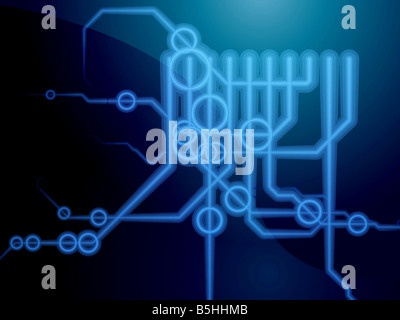 Abstract technical schematic diagram illustration with circuitry and connection Stock Photo