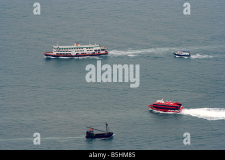 Macau hydrofoil and first Ferry in Victoria Harbor  April 2008 Stock Photo