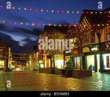 Christmas Decorations on Main Shopping Street in Northwich, Cheshire, England, UK Stock Photo