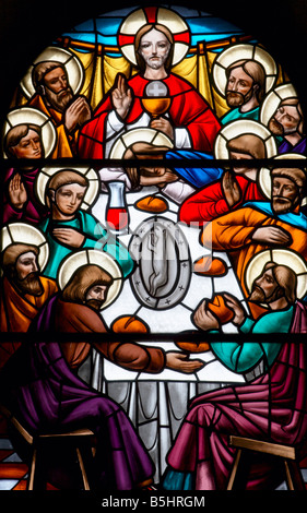 Stained glass window depicting last supper Stock Photo