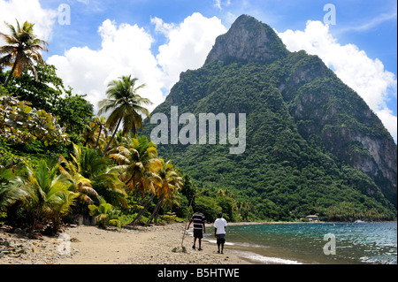 A VIEW OF THE MOUNTAIN PETIT PITON FROM A BEACH NEAR SOUFRIERE ST LUCIA Stock Photo