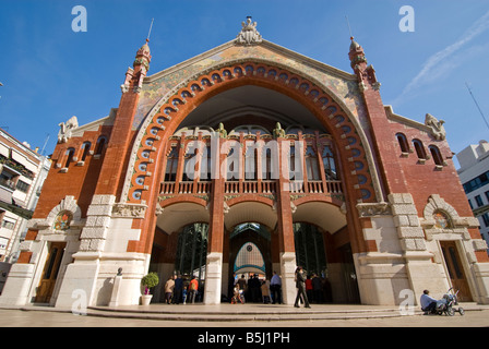 Entrance to the former market hall Mercado de Colón in the city of Valencia Spain Stock Photo