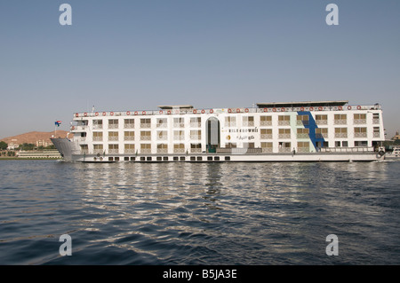 A 5 star Nile cruiser vessel M/S Nile Crown II sailing on the Nile river in Aswan Southern Egypt Stock Photo