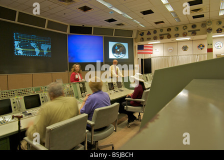 Tourists visiting the original NASA Mission Control Center at the Johnson Space Center Stock Photo