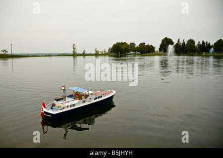 Model radio controlled boat on water. Stock Photo