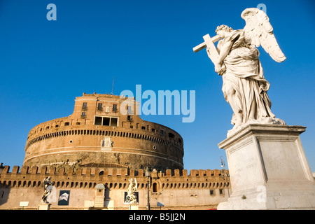 Castel Sant angelo and Bernini s statue on the bridge Rome Italy Stock Photo