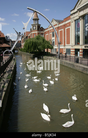 City of Lincoln, England. The Stephen Broadbent designed Empowerment sculpture over the River Witham. Stock Photo