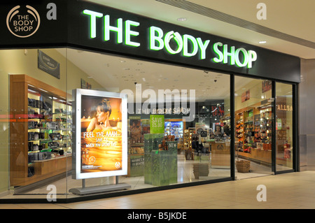 Body Shop store entrance in Lakeside West Thurrock shopping mall just after opening time Stock Photo