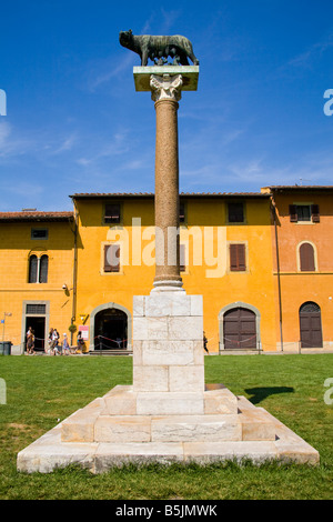 Statue of Capitoline she wolf with Romulus and Remus, Piazza del Duomo, Pisa, Tuscany, Italy Stock Photo