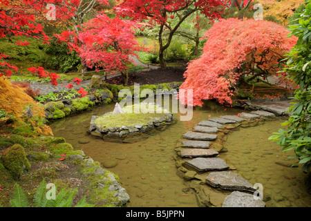 Japanese garden section at Butchart Gardens in autumn Victoria British Columbia Canada Stock Photo