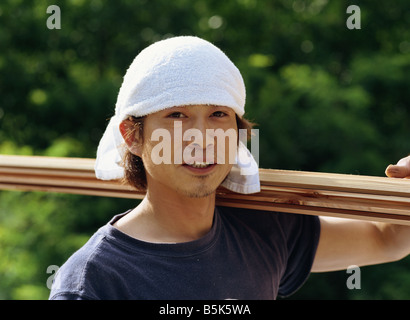 Portrait of a young Japanese carpenter Stock Photo