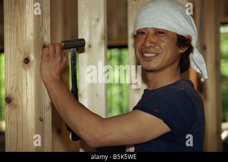 Portrait of a young Japanese carpenter Stock Photo