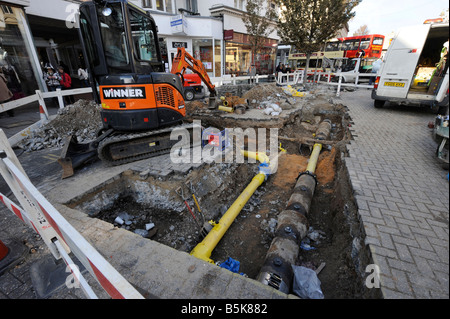 Roadworks and pipe laying in Brighton UK Stock Photo