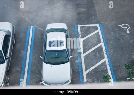 handicap parking area looking down from overhead Stock Photo