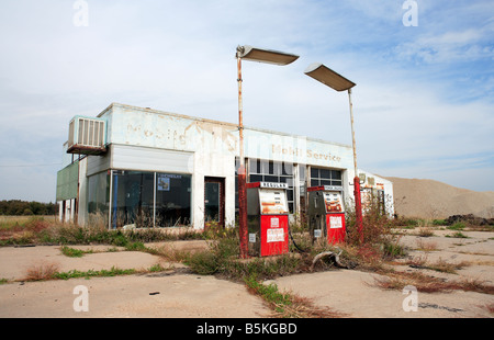 An abandoned gas station in rural Kansas, USA. Stock Photo