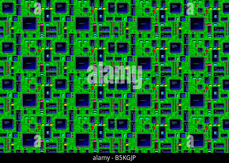 circuit board computer chips components printed connections  science technology Stock Photo
