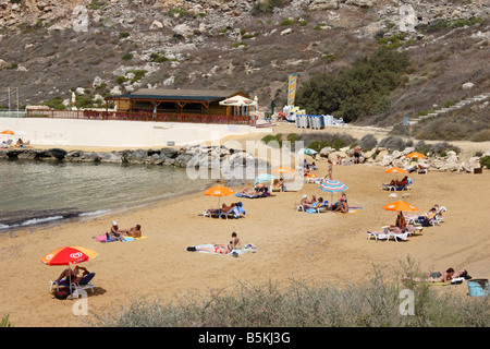 The beautiful sandy beach at 'Ghajn Tuffieha Bay' in northwest Malta. Stock Photo