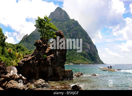 A VIEW OF THE MOUNTAIN PETIT PITON FROM A BEACH NEAR SOUFRIERE ST LUCIA Stock Photo