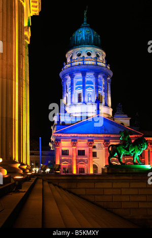 Französischer Dom; french dome during the festival of lights in October 2008 in Berlin, Germany; Gendarmenmarkt Stock Photo